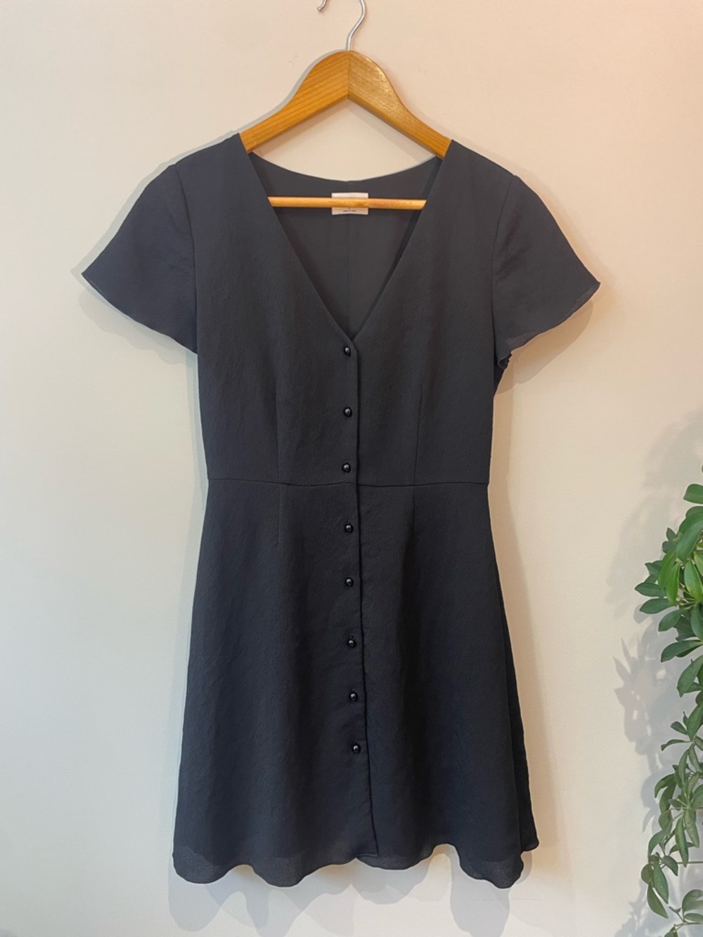 WILFRED Black V-Neck Button-Front Mini Dress